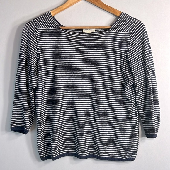 Eileen Fisher Square Neck Strip Organic Linen/Cotton Sweater size S/P - Picture 2 of 8